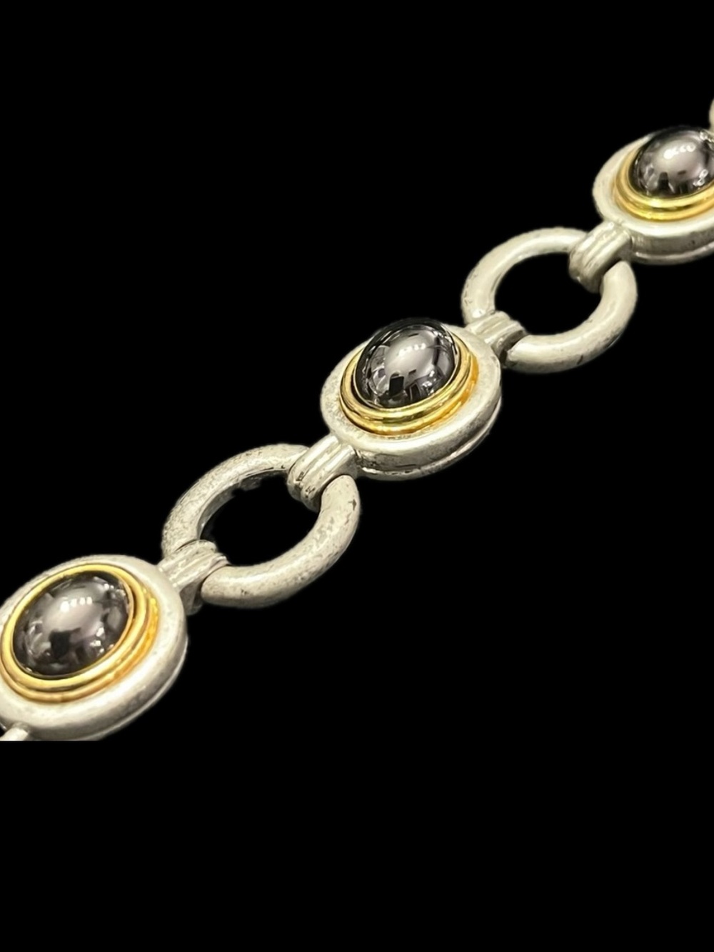 Liz Claiborne vintage silver gold black hematite link ladies statement bracelet